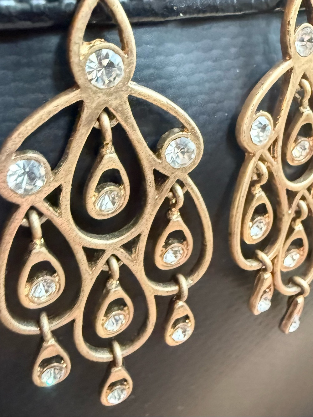 Gold Tone Crystal Chandelier Dangle Earrings